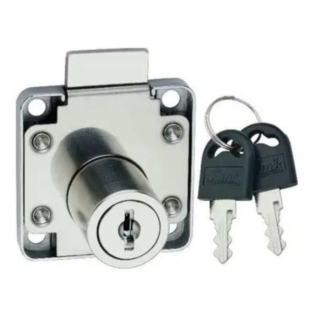 Metal lock with keys on a white background