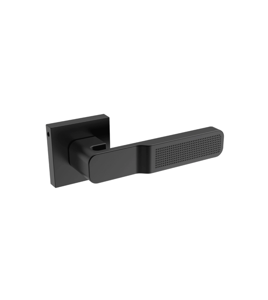 Black door handle on a white background