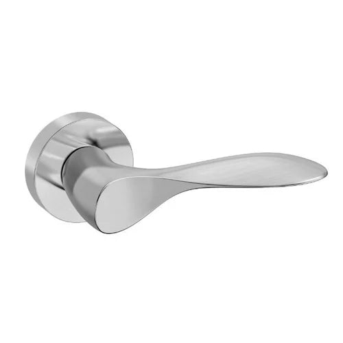 Chrome door handle on a white background