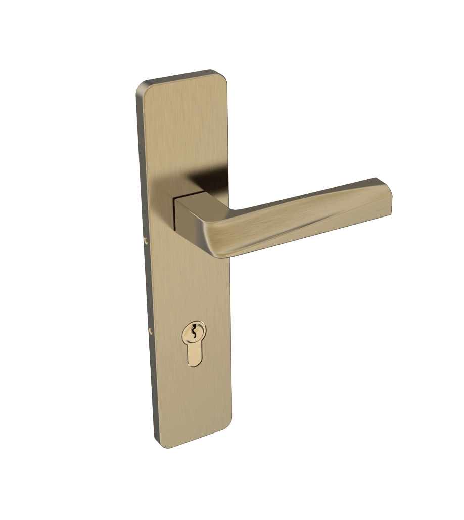 Gold door handle on a white background