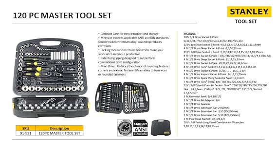 Stanley 120pc Master Tool Set - Tools Warehouse