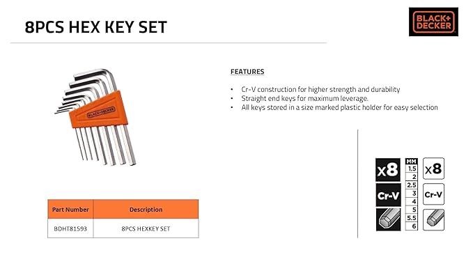 BLACK+DECKER 8pc Hex Key Set
