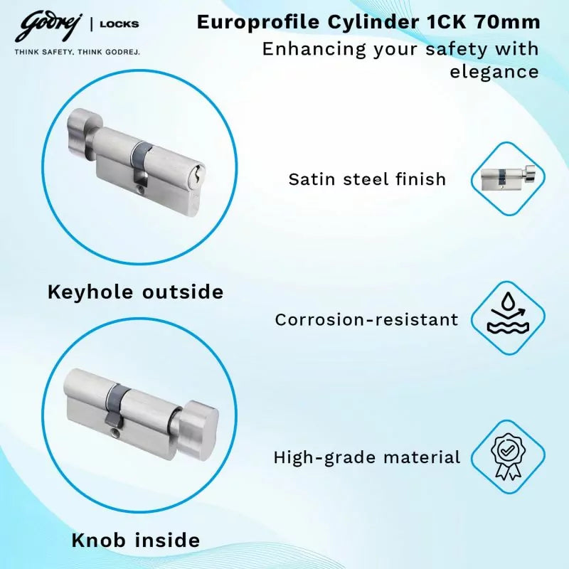 70 mm Eco Pin Cylinder 1CK - Matte Black | High Security Lock Cylinder