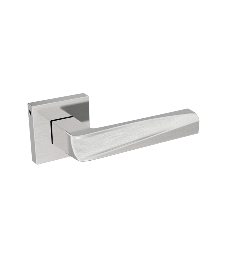 Silver door handle on a white background