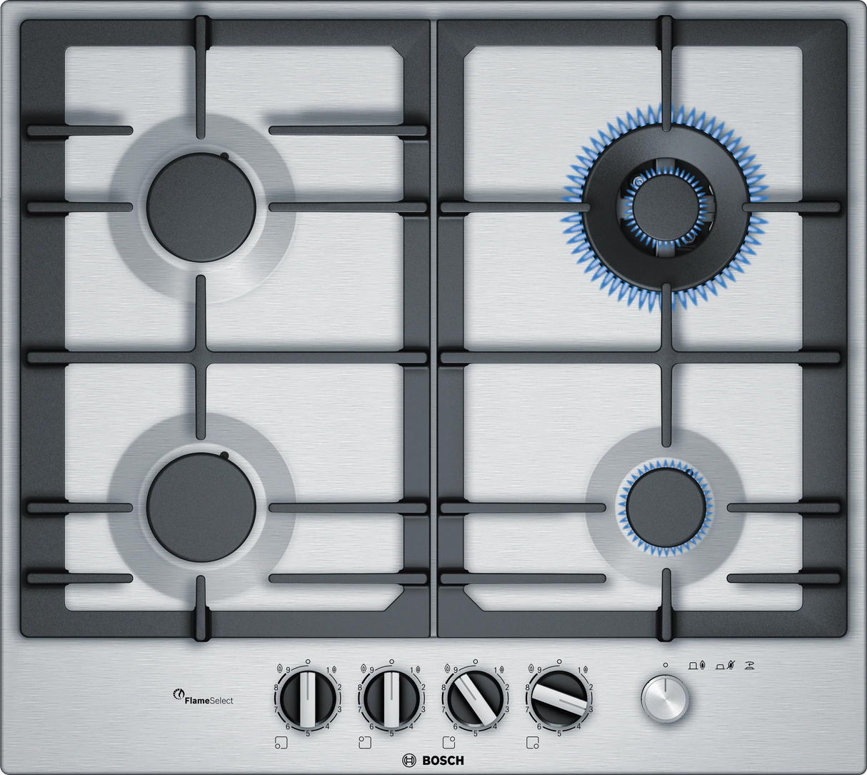 Bosch Stainless Steel Gas Cooktop 60cm 4 Burners FlameSelect PCH6A5M90I