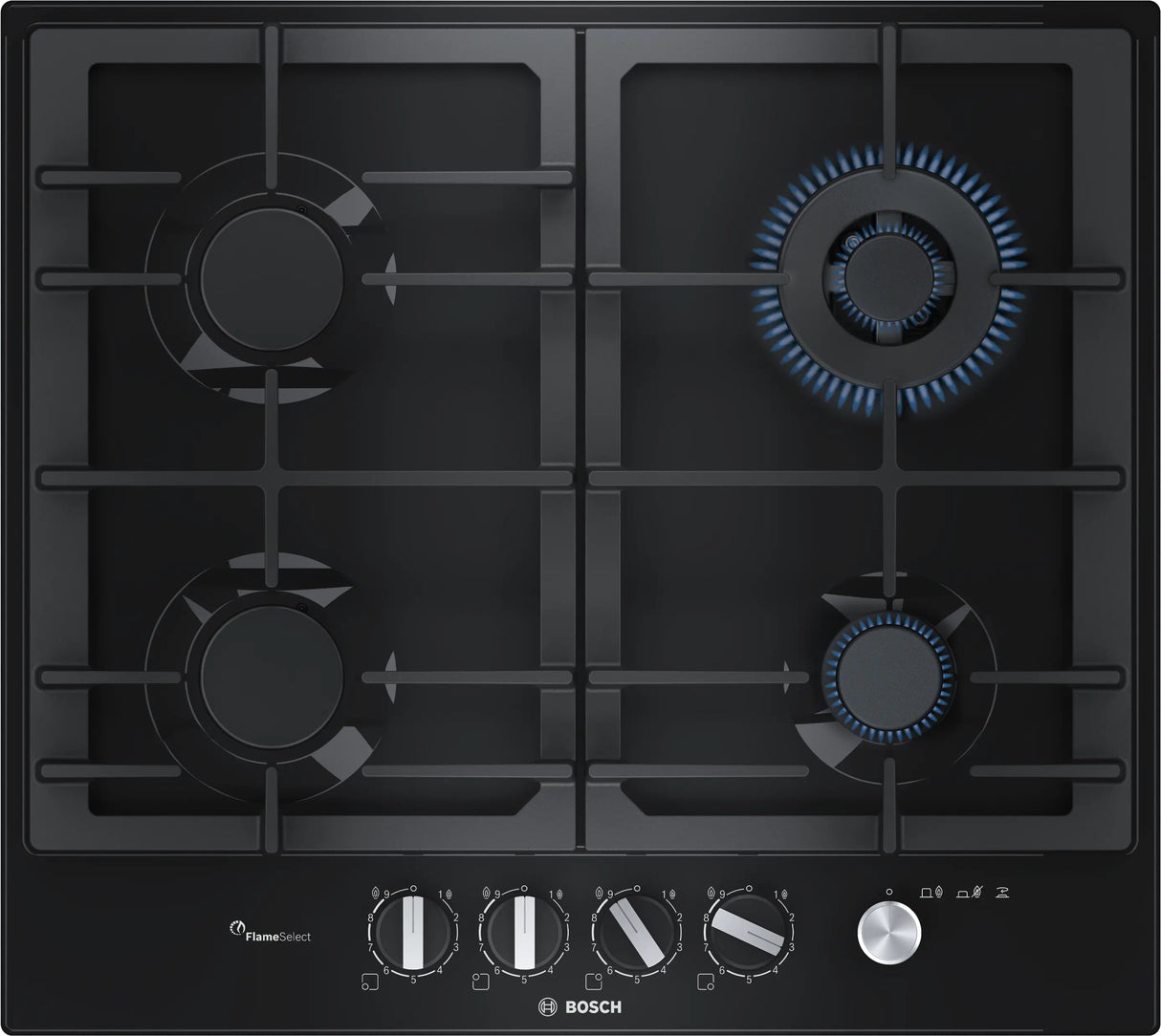 Bosch Black Enamel Gas Cooktop 60cm 4 Burners FlameSelect PCH6A6M90I