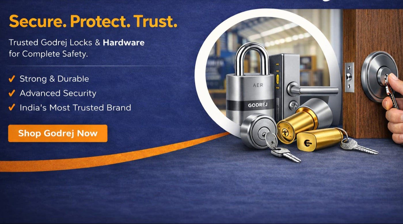 Advertisement for Godrej locks and hardware with a focus on security and trust.