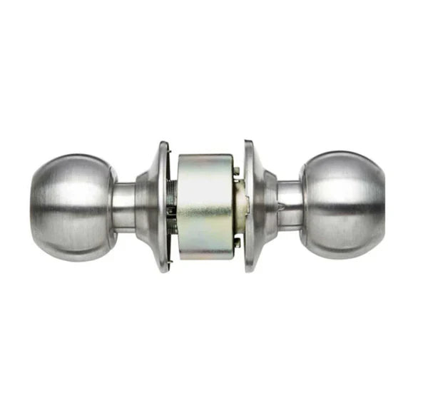 Metal door handle on a white background