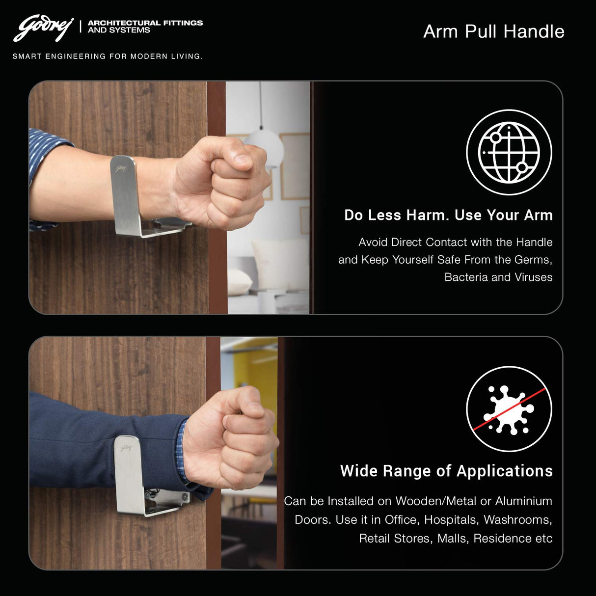 Godrej NEH08 240mm Door Handle Set 2C - Satin Steel