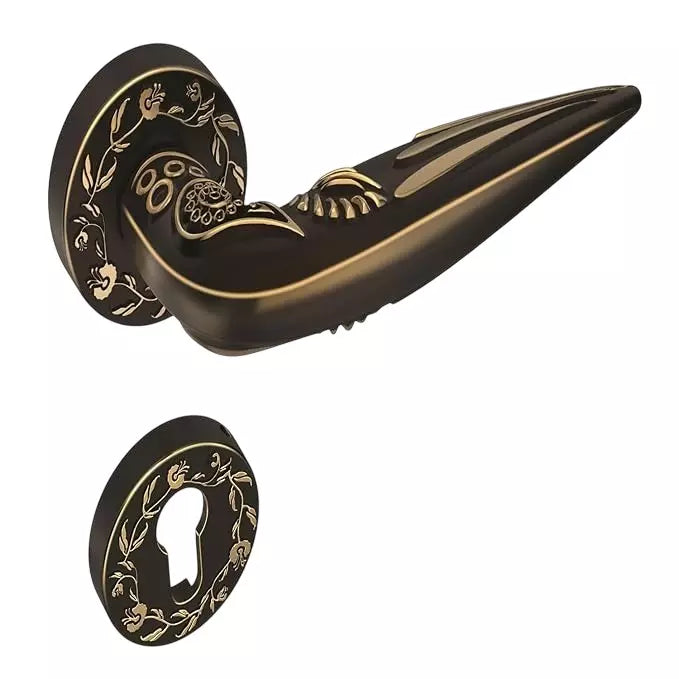 Godrej Arsa Udaan Smart Ethnic Rose Door Handle - Antique Brass Finish