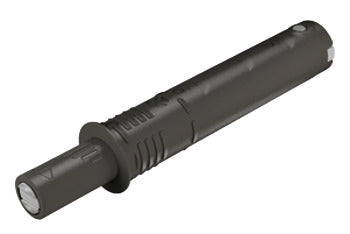 Black cylindrical object on a white background
