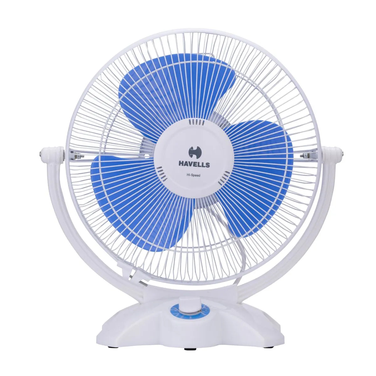 White and blue fan with 'Havells' branding on a white background