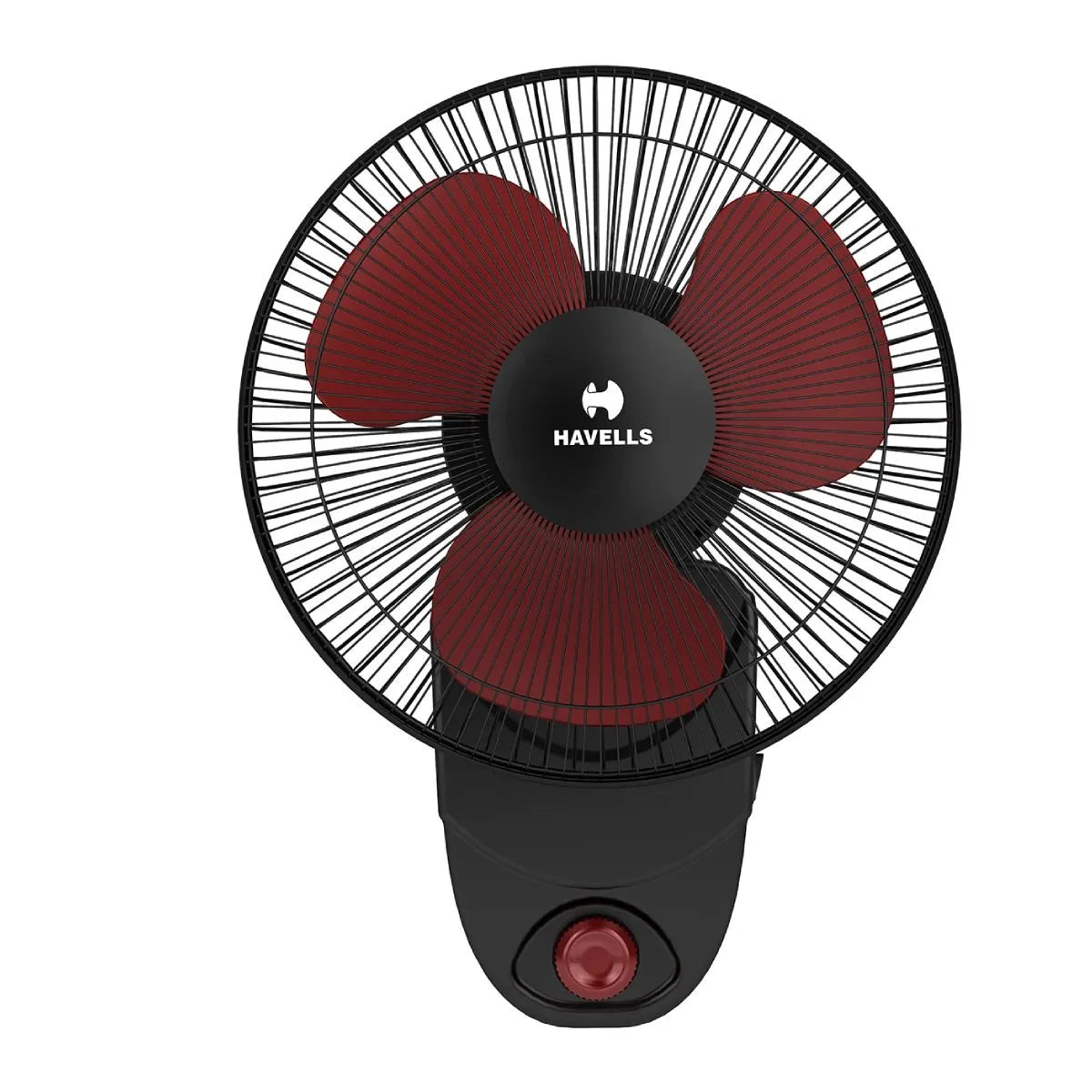 Black and red fan with 'Havells' branding on a white background
