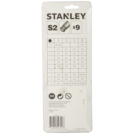 Stanley 9pc Long Spherical Head Hex Key - Tools Warehouse