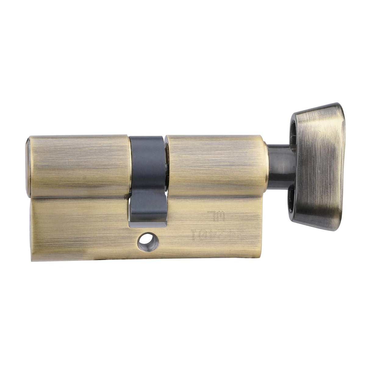 Brass cylindrical lock on a white background