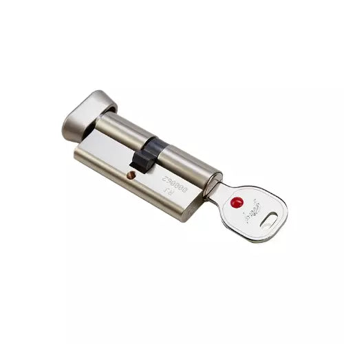 Lock cylinder with key on a white background