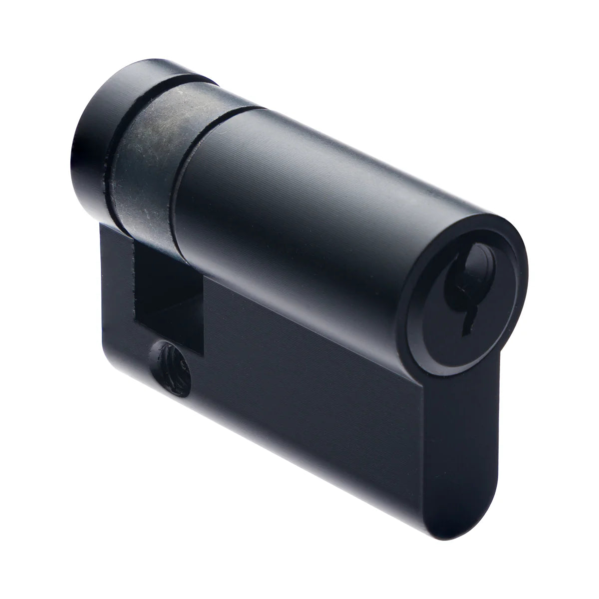 Black cylindrical lock on a white background