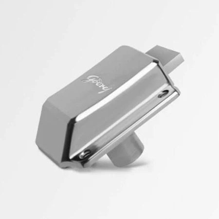 Metallic device with a brand logo on a light gray background