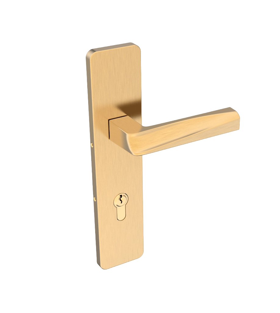 Gold door handle on a white background