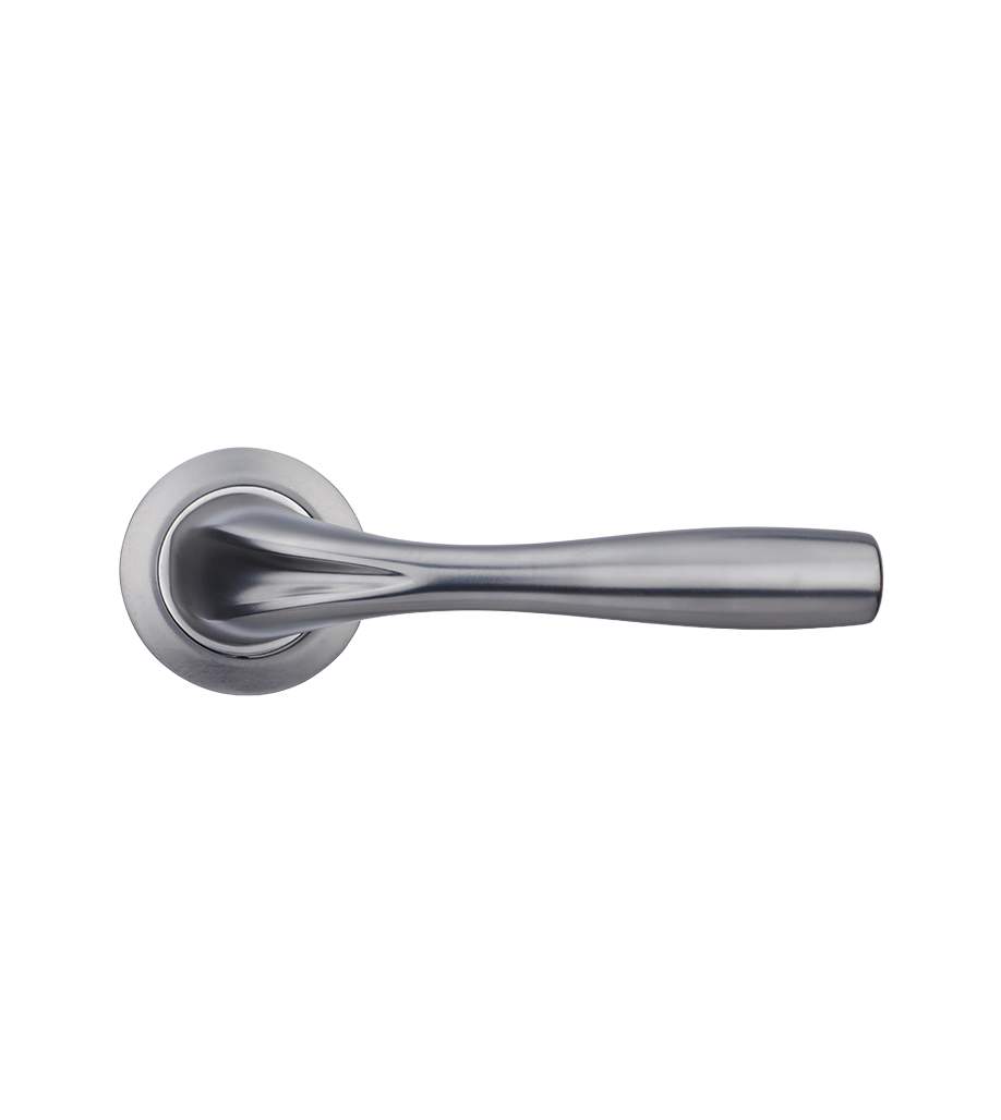 Chrome door handle on a white background
