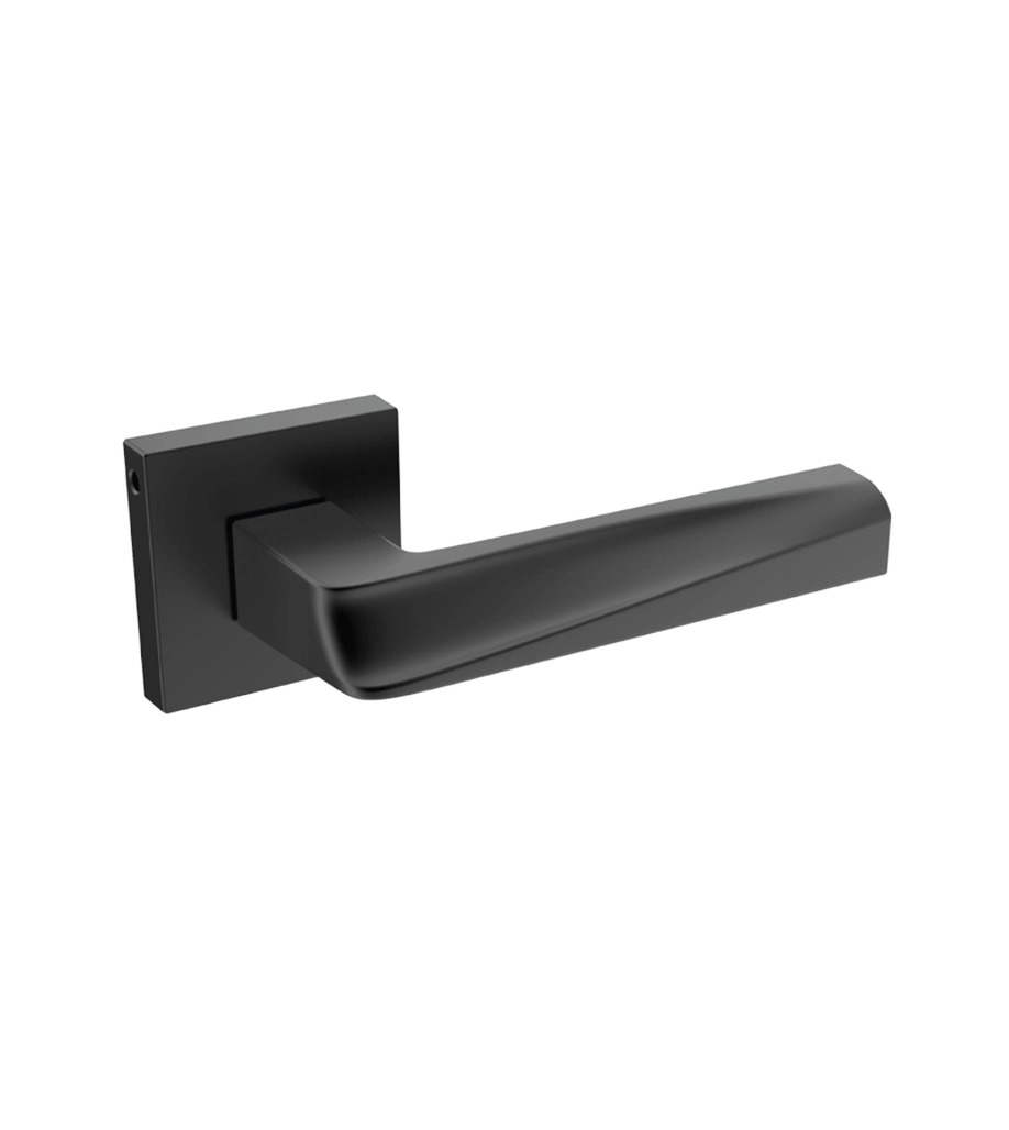 Black door handle on a white background