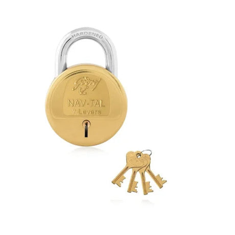 Gold lock with key on a white background