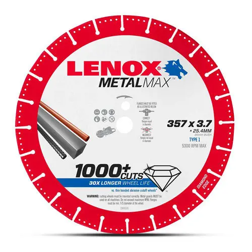 Lenox 14 Inch Dia, 3.7 mm Thickness Diamond Cut-Off Wheel, 1985500