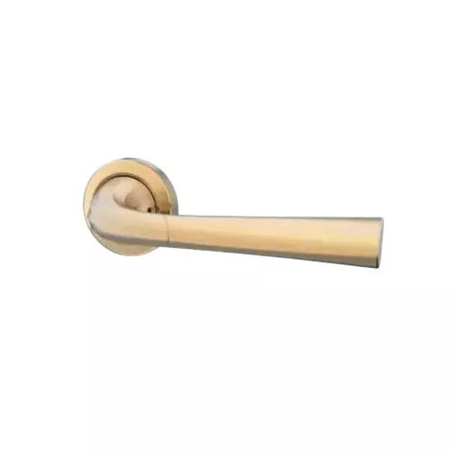 Door handle with a brass finish on a white background