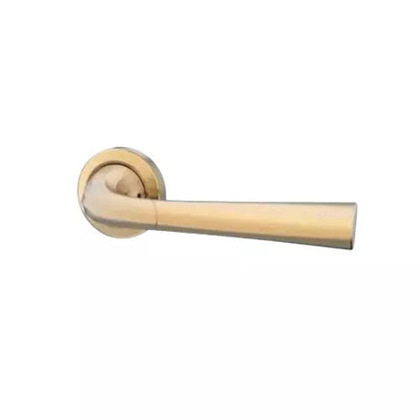 Door handle with a brass finish on a white background
