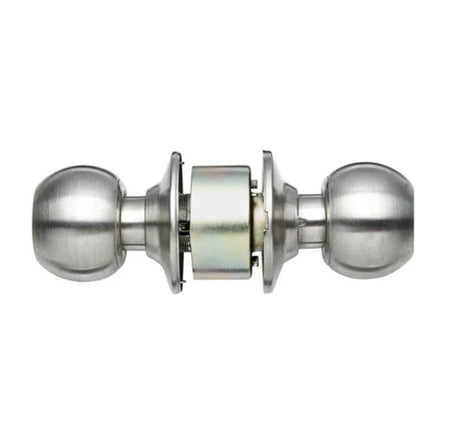 Metal door handle on a white background