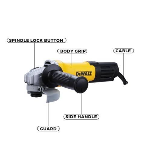 DEWALT DWE750S-B1,750Watt, 4" (100mm) Ultra SLIM Heavy Duty Angle Grinder Engineered For Heavy Duty Applications with Spindle Lock and Toggle Switch, 2 Year Manufacturer Warranty(SIDE HANDLE INCLUDED)