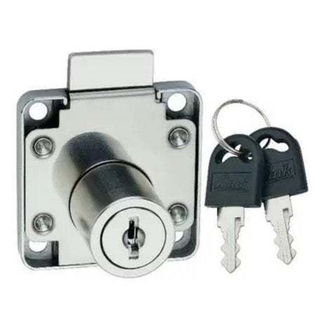 Metal lock with keys on a white background