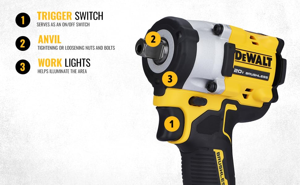 DEWALT DCF922N-B1 1/2'' 20V Max Li-ion Reversible Cordless Brushless Compact Impact Wrench,610 Nm Torque with LED Ring Lighting (Bare Tool)