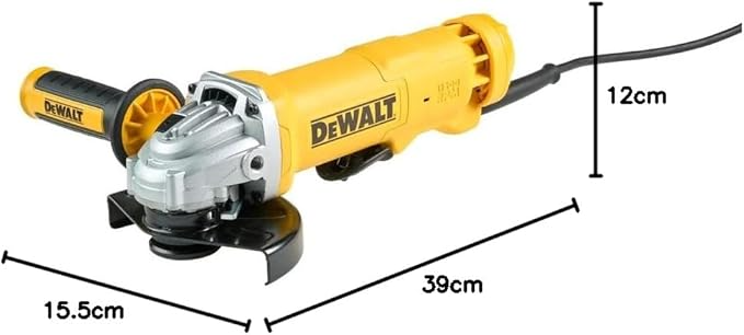 DeWalt DWE4233-QS grinder 125 mm, 1400 W, cable paddle switch, idle speed 11500 rpm, M14, vibration protection and side handle with multiple positions