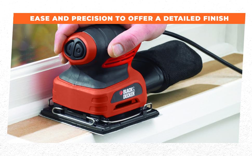 BLACK+DECKER KA400 220W 1/4'' Corded Single-Speed Sheet Sander with 16000 Orbits/minute for Paint, Varnish, Cleaning Glass, Removing Rust & Sanding in Tight Spaces