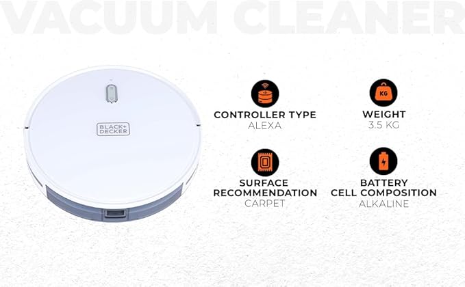 Black+Decker BRVA425B10-IN Alexa & Google Enabled Multi-Utility Robotic Vacuum Cleaner with 2xAAA Batteries | 2000 pa Strong Suction Power I 120 Min Runtime | Smart App & Voice Enabled I White