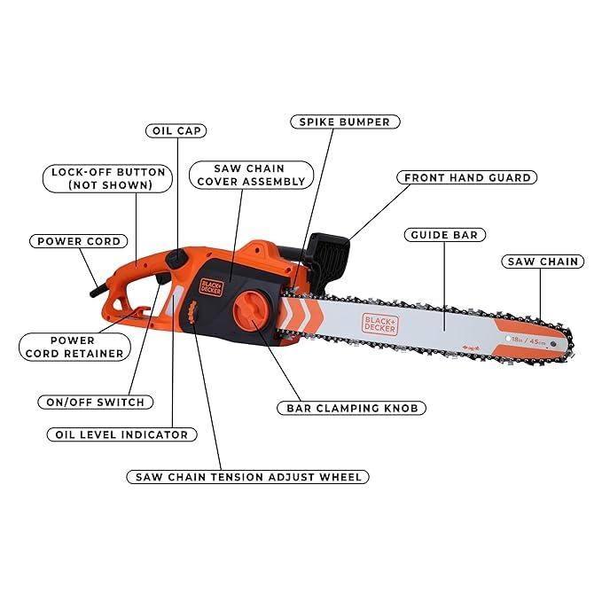 BLACK+DECKER BECS2245-IN 18 Inch, 2200W Corded Chainsaw With Chain Brake System