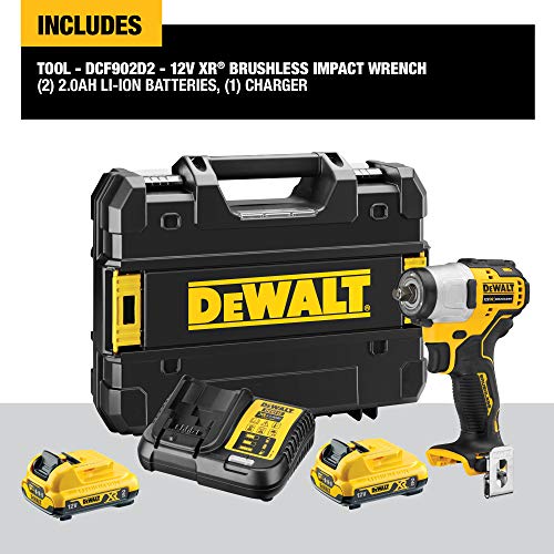 Dewalt DCF902D2-12V Li-ion Sub-Compact Series Cordless 3/8 Impact Fixed Square Wrench with Brushless Motor and 2x2Ah Batteries