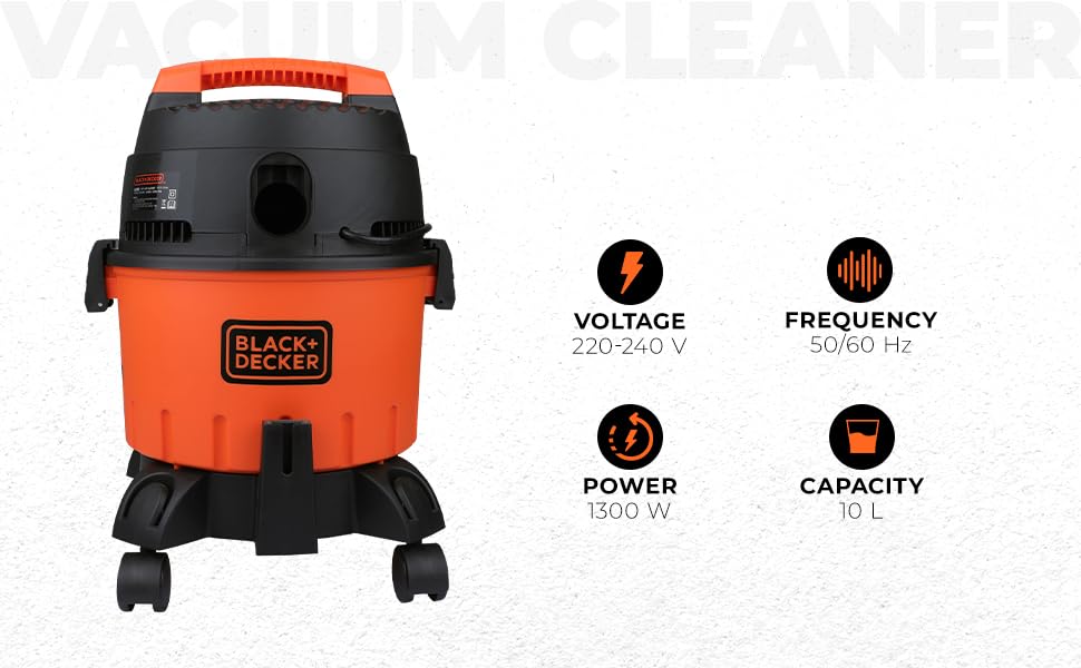 BLACK+DECKER WDBD10 10-Litre, 1200 Watt , 16 KPa High Suction Wet and Dry Vacuum Cleaner and Blower with HEPA Filter and Reusable Dust Bag (Red)
