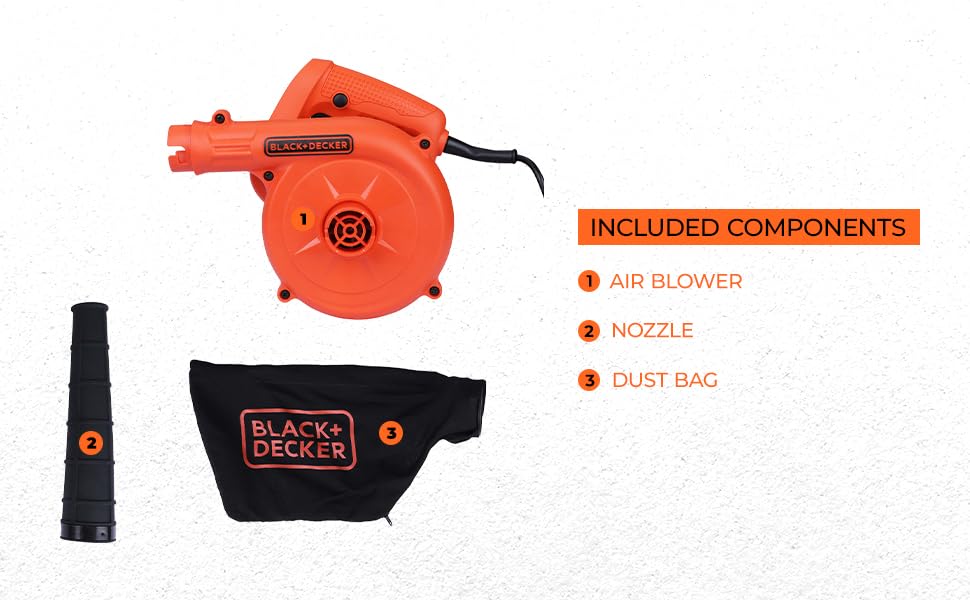 BLACK+DECKER BDB530-IN 530 W Corded Electric 2-in-1 Single Speed Air Blower & Vacuum Cleaner, 16000 RPM, 3.5 m3/min Air Volume, 3 Metre Cord Length, Ideal For DIY Activities At Home & Garden, Orange