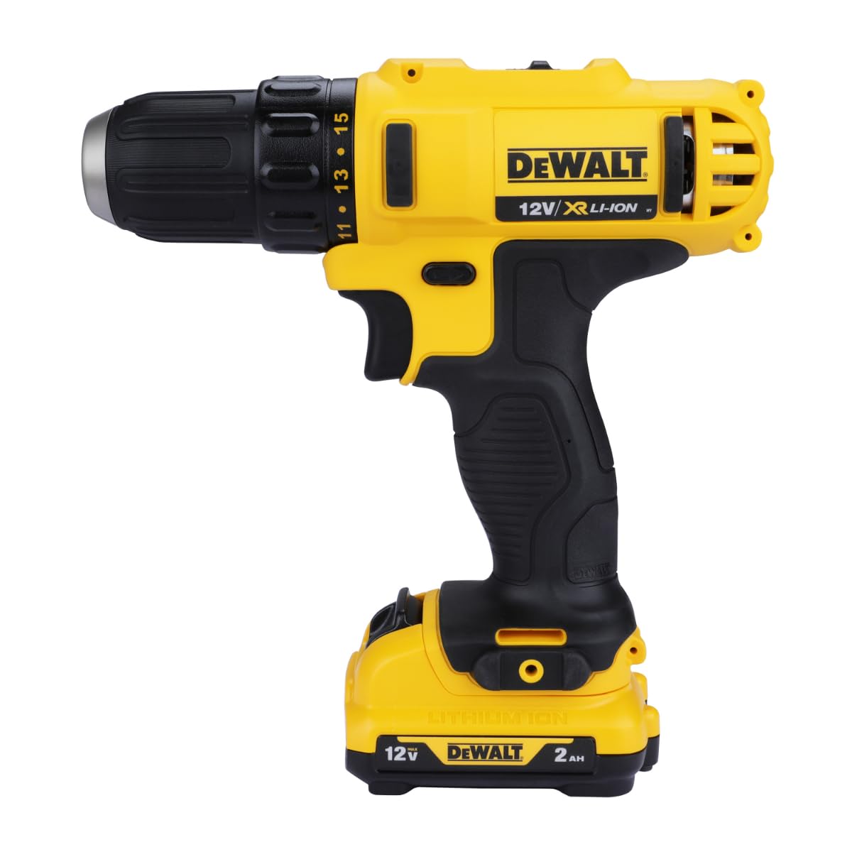 DEWALT DCD710D2-IN 12V Max 10mm Lithium-Ion Cordless Drill With 2 AH Capacity x 2 Batteries Included, Yellow and Black