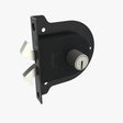 Black door lock mechanism on a white background