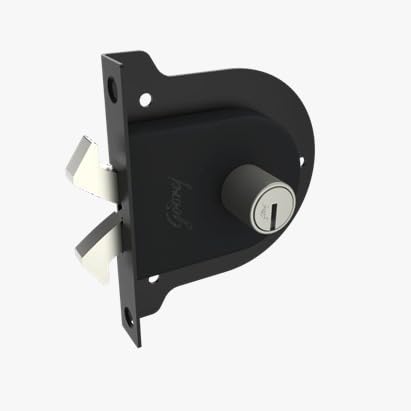Black door lock mechanism on a white background