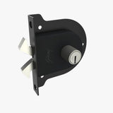 Black door lock mechanism on a white background