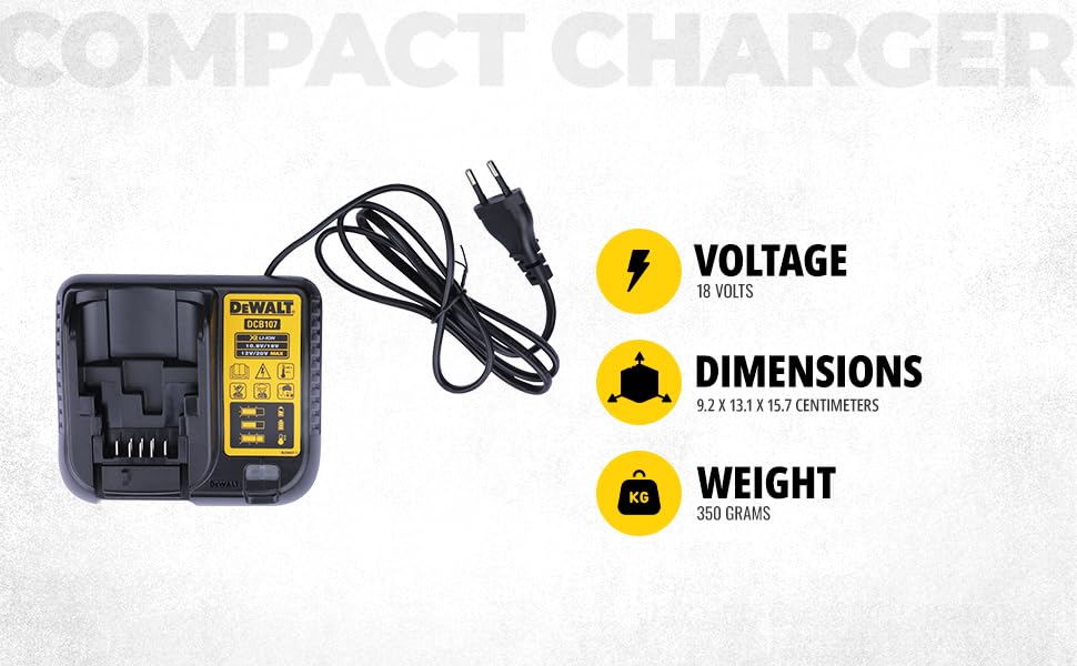 DEWALT DCB107-B1 Multi Voltage XR Compact Charger for charging DEWALT Li-ion Batteries