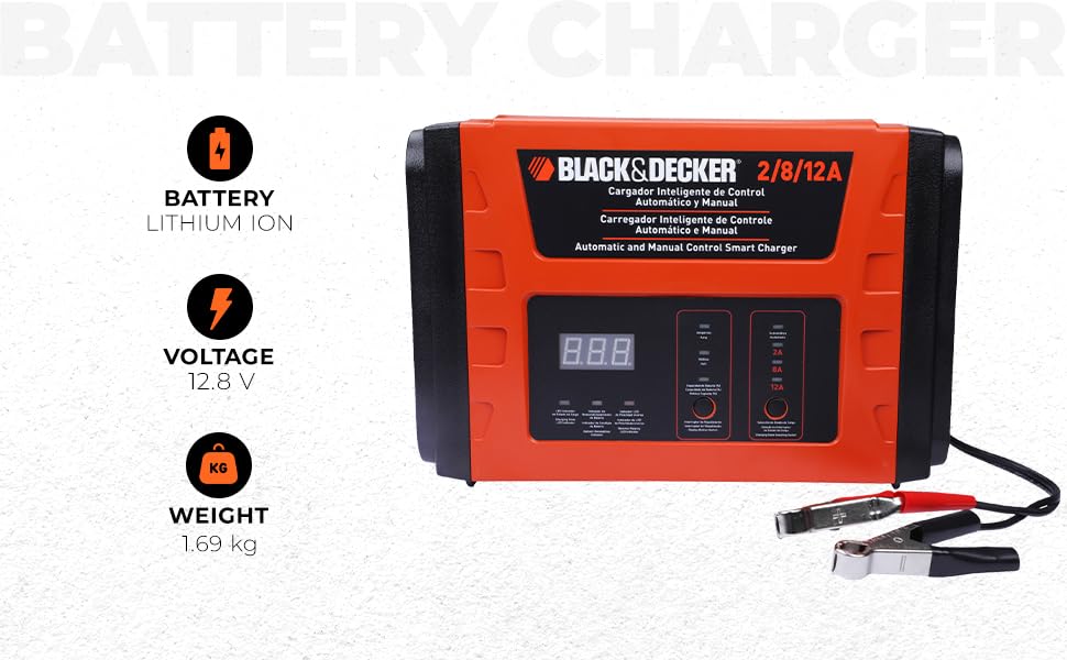 BLACK+DECKER BC12-B2 2/8/12 Amp 3 Speed Automatic Battery Charger and Manual Control