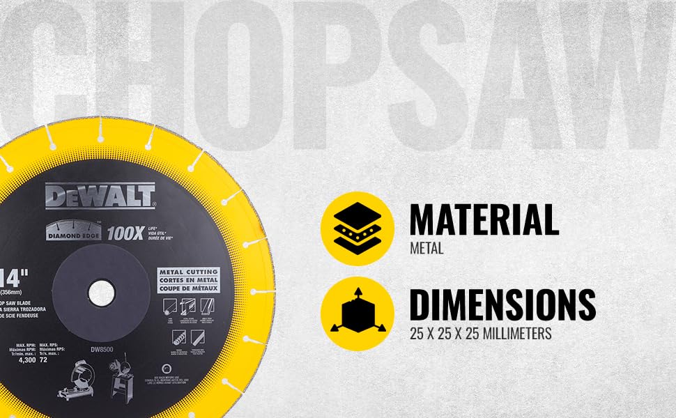 DEWALT DW8500 14-Inch (355mmx4.00mm) Diamond Edge Chopsaw Blade-100x Life v/s Standard Blades