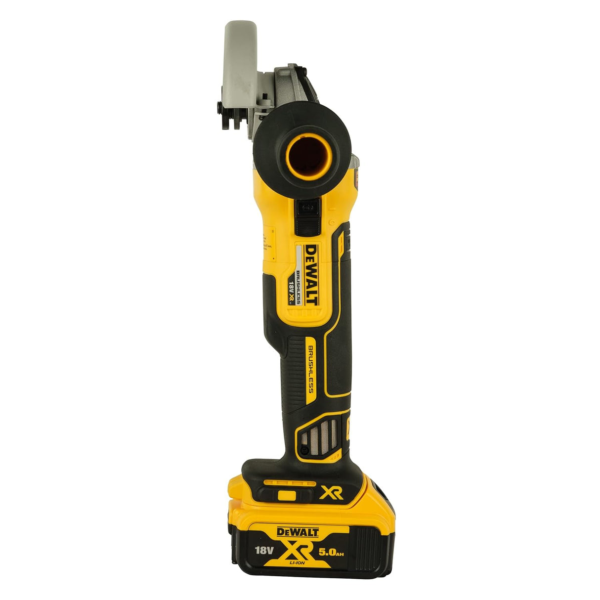 DEWALT DCG405P2-IN 18V 100mm Cordless Brushless Slide MAG Kit with 2x5.0Ah Li-ion batteries, Yellow