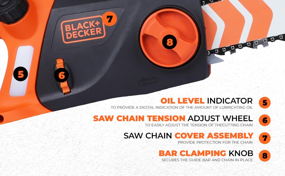 BLACK+DECKER BECS2245-IN 18 Inch, 2200W Corded Chainsaw With Chain Brake System