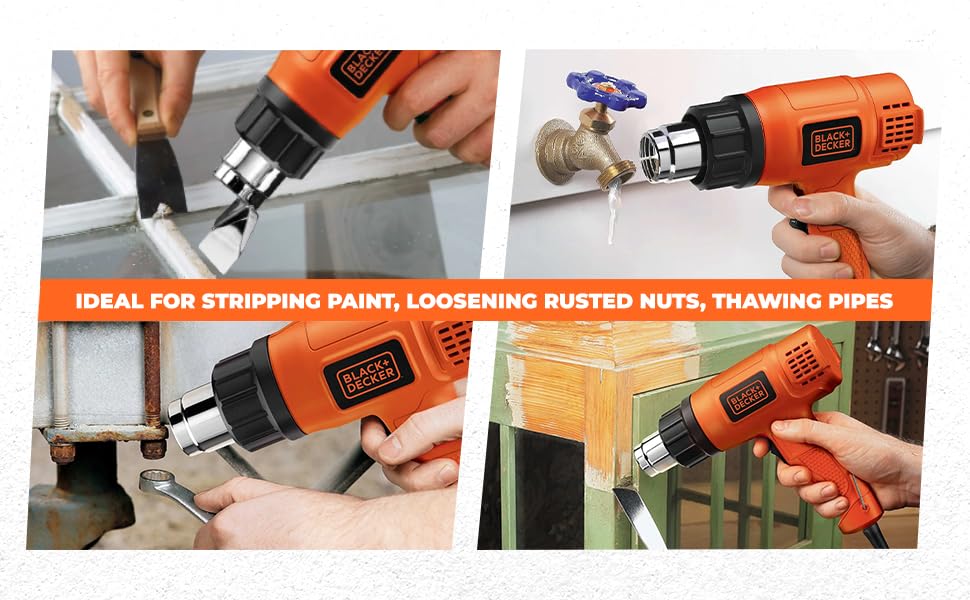 BLACK+DECKER Kx1800 Dual Temperature High Speed Heat Gun For Removing & Drying Paint Coats,Remelting Adhesives & Shrink Wrapping,1800 Watts Corded Electric (Orange&Black)